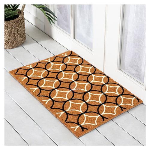 OnlyMat Swiss Flocked Circle Pattern Coir Doormat - Azo-Free Print with Fade-Proof and Rubs-Resistance Features
