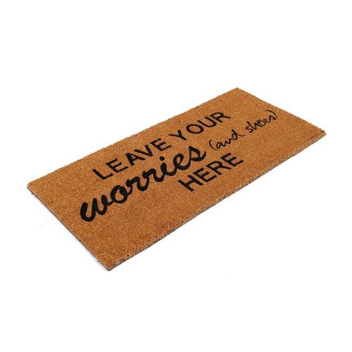 OnlyMat Leave Worries Outside printed Large Size Natural Coir Oblong Funny Door Mat