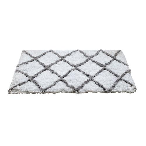 OnlyMat Plaid White Cotton Quickdry Bath Mat (40cmx70cmx8mm) (White Checks)