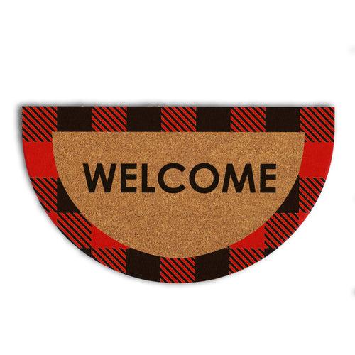 OnlyMat Red Chequered Plaid Border Printed Natural Coir Welcome Entrance Door mat