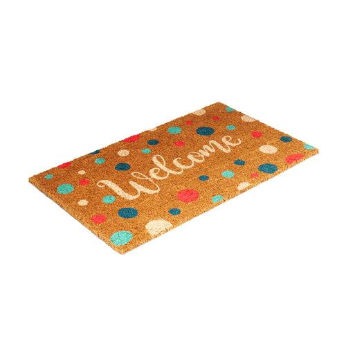 OnlyMat Retro Polka Dot Welcome Printed Natural Coir Entrance Door Mat