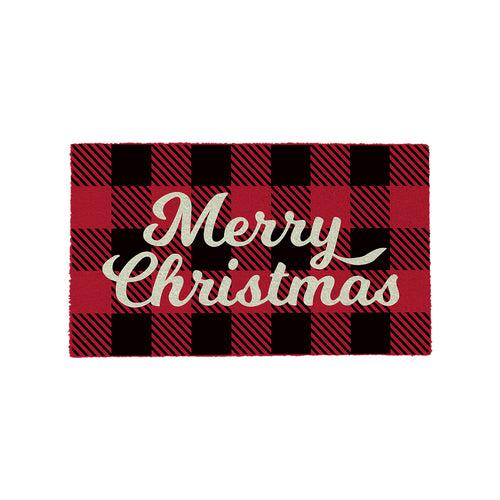 OnlyMat Red Plaids Christmas Theme Printed Natural Coir Door Mat