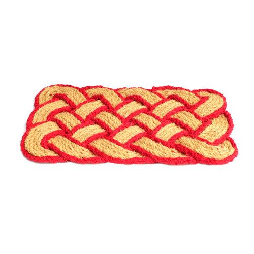 OnlyMat Red Border Lovers Knot - 100% Natural Handloom Coir Mat - Indoor / Outdoor