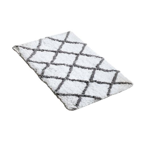 OnlyMat Plaid White Cotton Quickdry Bath Mat (40cmx70cmx8mm) (White Checks)