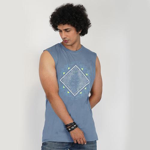 Vasuki UV Light Reactive & Glow in Dark Ocean Blue Color Tank Top