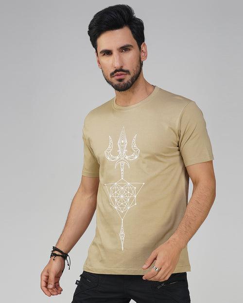 Sacred Trishul UV Light Reactive & Glow in the Dark Buff Color T-Shirt