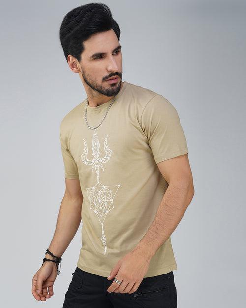 Sacred Trishul UV Light Reactive & Glow in the Dark Buff Color T-Shirt