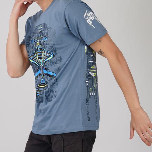 Alien Round Neck Half Sleeve Ocean Blue Color T-Shirt