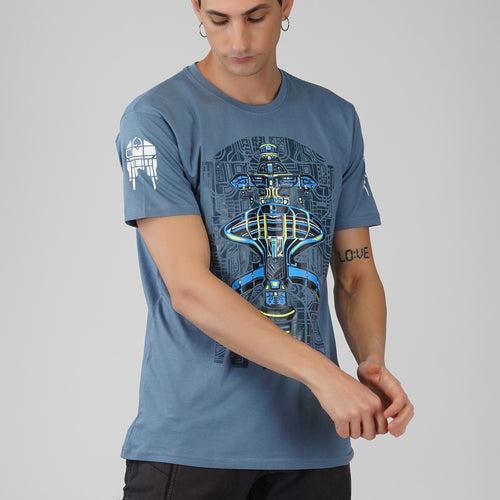 Alien Round Neck Half Sleeve Ocean Blue Color T-Shirt