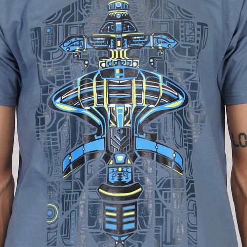 Alien Round Neck Half Sleeve Ocean Blue Color T-Shirt