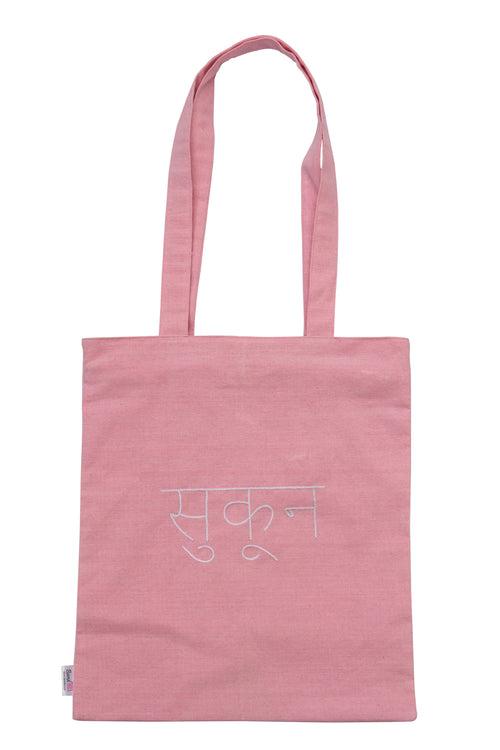Sukoon Pink Cotton Tote Bag