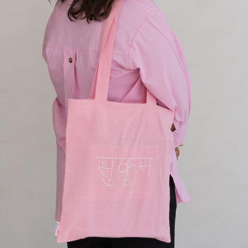 Sukoon Pink Cotton Tote Bag