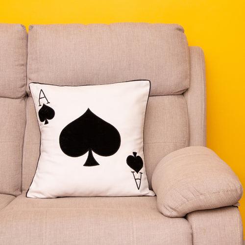 Ace Of Spade White Cushion Cover
