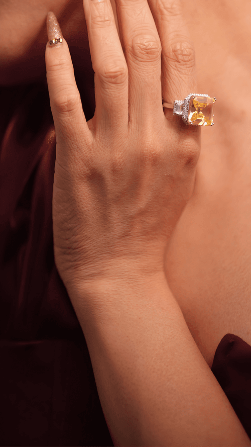 Golden Glamour: Yellow Cocktail Ring