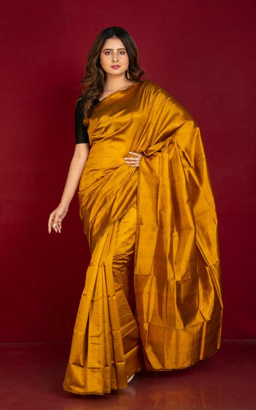 Soft Bishnupuri Katan Silk Saree in Bright Mustard Golden