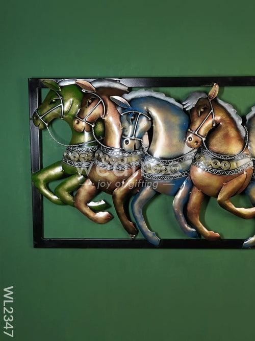 7 Horse Metal Wall Hanging With Frame & LED Lights - WL2347