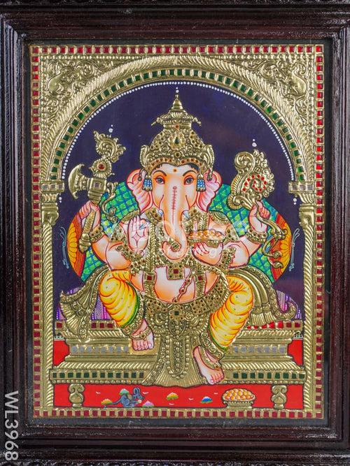 Tanjore Painting - Ganesha 15 x 12 inch - Flat [Gold Foil] - WL3968