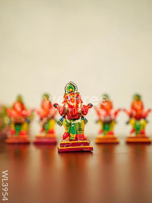 Wooden Musical Ganesha - Set of 6 - WL3954
