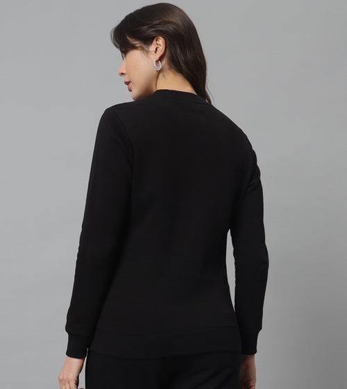 Griffel Women Regular Fit Black  Print Cotton Fleece Front Logo Fleece Hoodie Sweatshirt with Full Sleeve