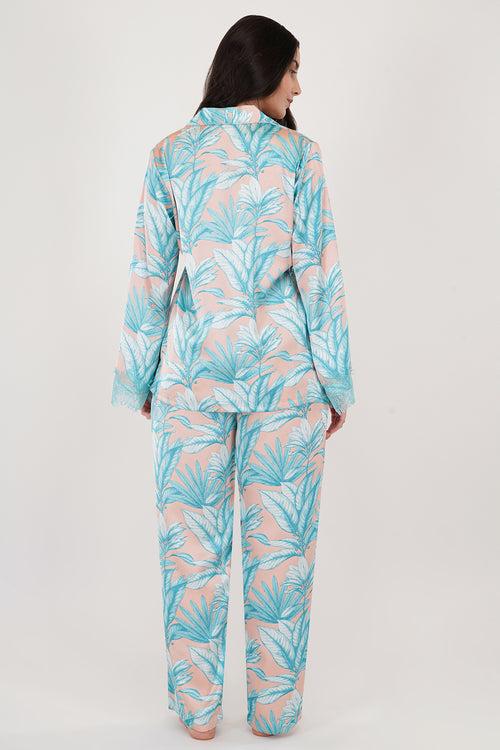 HAWAII | Aqua Floral Loungewear Set with Lace