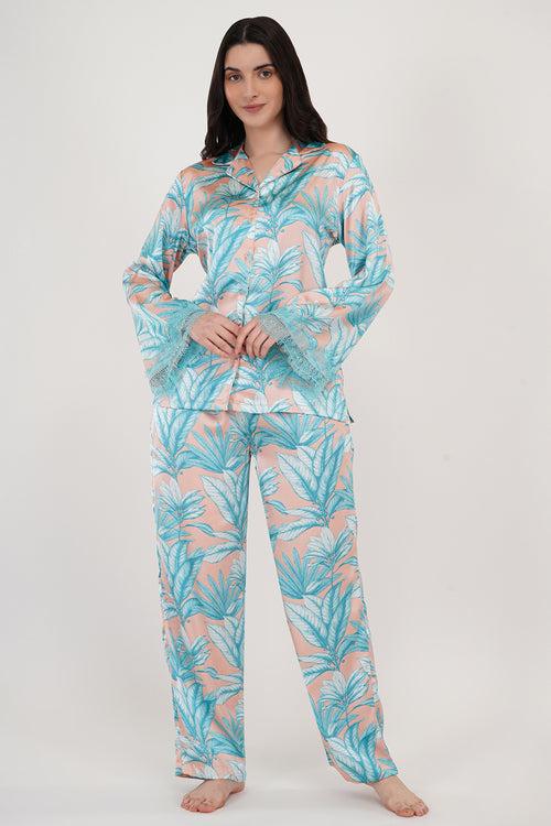 HAWAII | Aqua Floral Loungewear Set with Lace