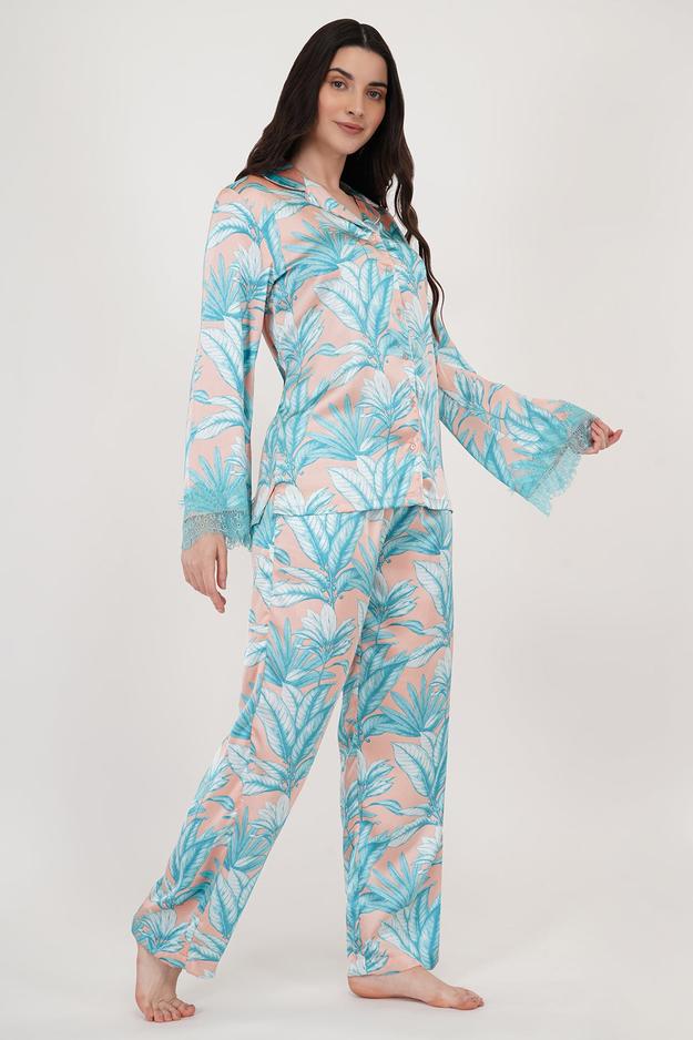 HAWAII | Aqua Floral Loungewear Set with Lace