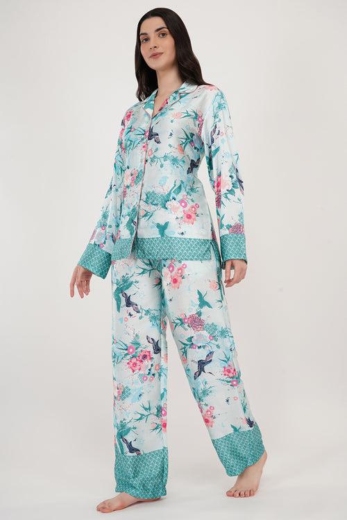 Tropical | Blue Tropical Print Loungewear Set