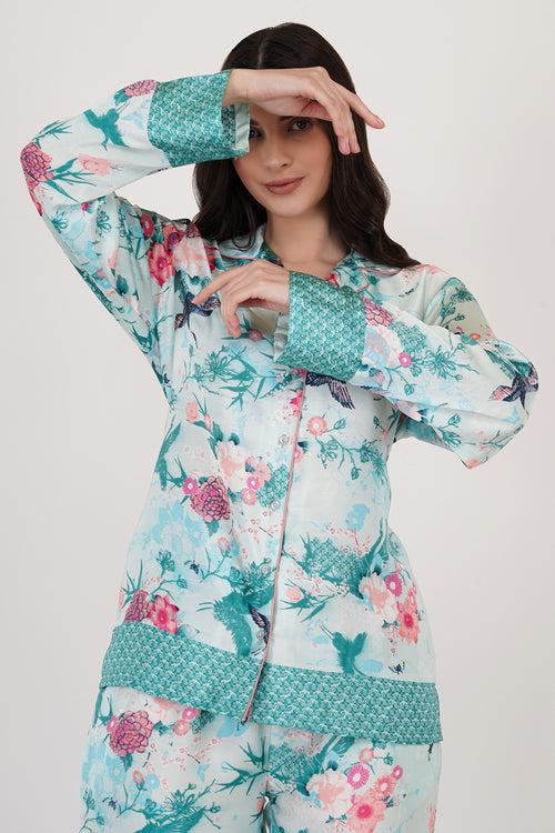 Tropical | Blue Tropical Print Loungewear Set