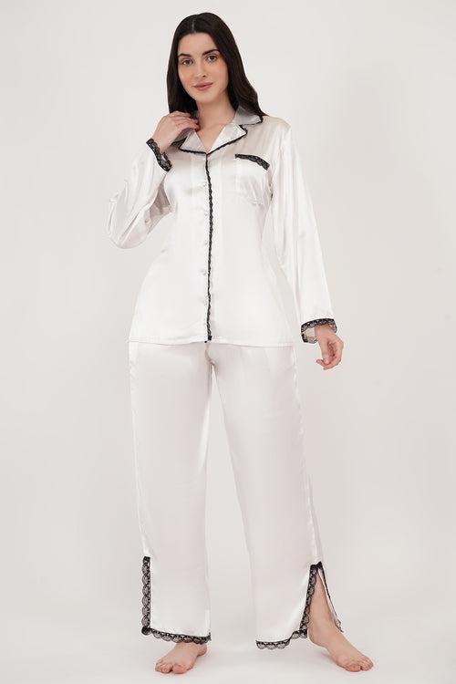 Lacey Me| White Satin Loungewear Set