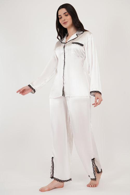 Lacey Me| White Satin Loungewear Set