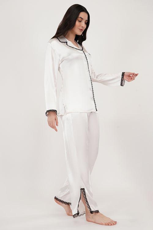 Lacey Me| White Satin Loungewear Set