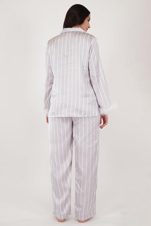 LAVENDER BLISS FUR | LAVENDER STRIPE LOUNGEWEAR SET