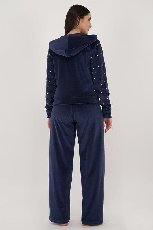 NAVY BLUE PEARL TRACKSUIT |VELVET TRACKSUITS