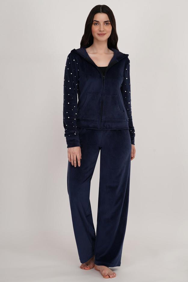 NAVY BLUE PEARL TRACKSUIT |VELVET TRACKSUITS