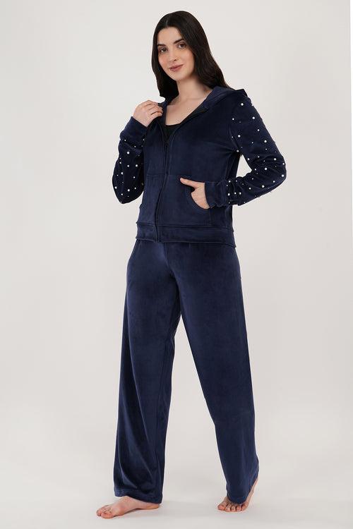 NAVY BLUE PEARL TRACKSUIT |VELVET TRACKSUITS