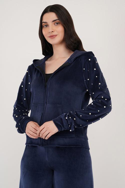 NAVY BLUE PEARL TRACKSUIT |VELVET TRACKSUITS