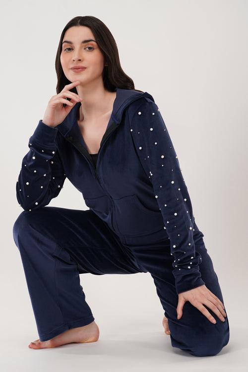 NAVY BLUE PEARL TRACKSUIT |VELVET TRACKSUITS