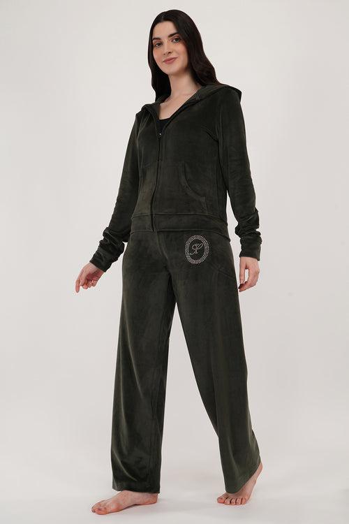 OLIVE CRYSTAL ME | VELVET TRACKSUIT