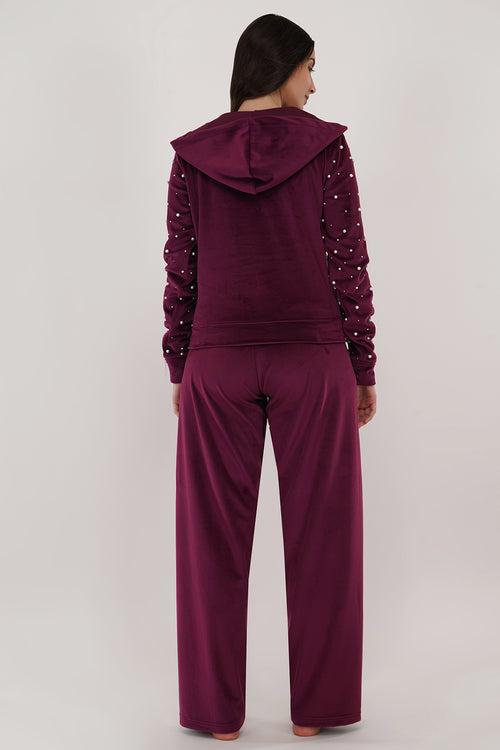 WINE PEARL VELVET TRACKSUIT | VELVET TRACKSUIT