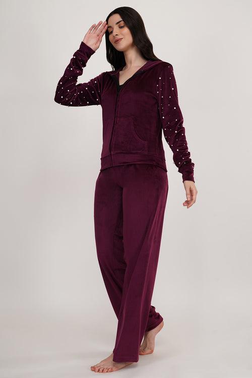 WINE PEARL VELVET TRACKSUIT | VELVET TRACKSUIT