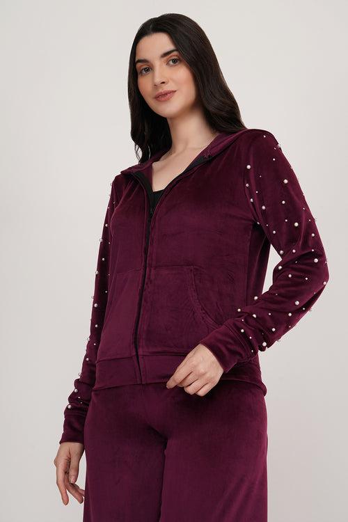 WINE PEARL VELVET TRACKSUIT | VELVET TRACKSUIT