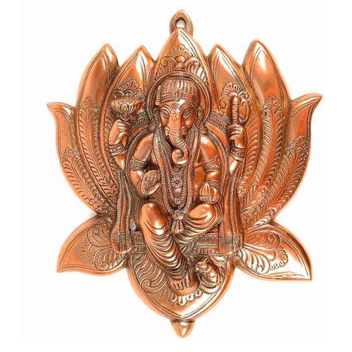 Ganesh Idol Wall Hanging | Lord Ganesha With Lotus/Kamal Wall Statue Decor - For Puja, Home, Entrance, Living Room & Gift - 17 Inch