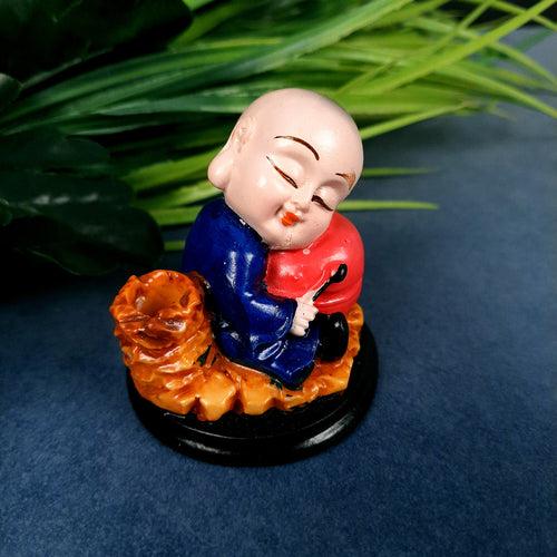 Buddha Baby Monk Showpiece Cum Pen Holder | Feng Shui Decor - For Car Dashboard, Good Luck, Home, Table, Office Decor & Gift -3 inch (Set of 2)