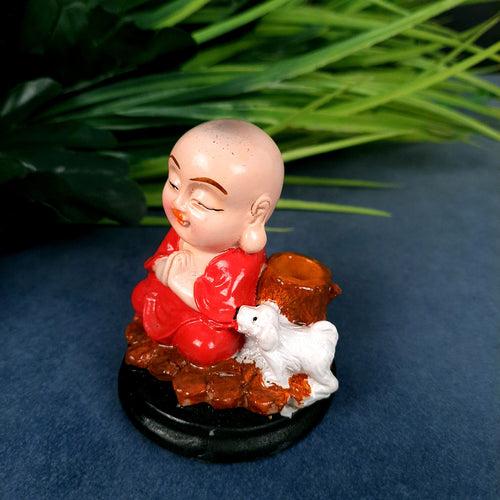 Buddha Baby Monk Showpiece Cum Pen Holder | Feng Shui Decor - For Car Dashboard, Good Luck, Home, Table, Office Decor & Gift -3 inch (Set of 2)