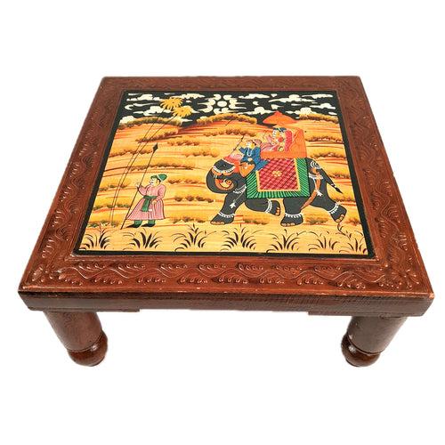 Wooden Chowki | Decorative Hand Painted Bajot / Patla  - For Home, Living Room, Sitting, Sofa Corners Decor & Gifts - 14 Inch