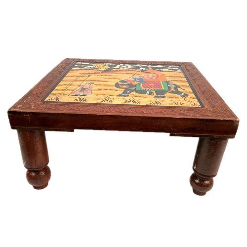 Wooden Chowki | Decorative Hand Painted Bajot / Patla  - For Home, Living Room, Sitting, Sofa Corners Decor & Gifts - 14 Inch