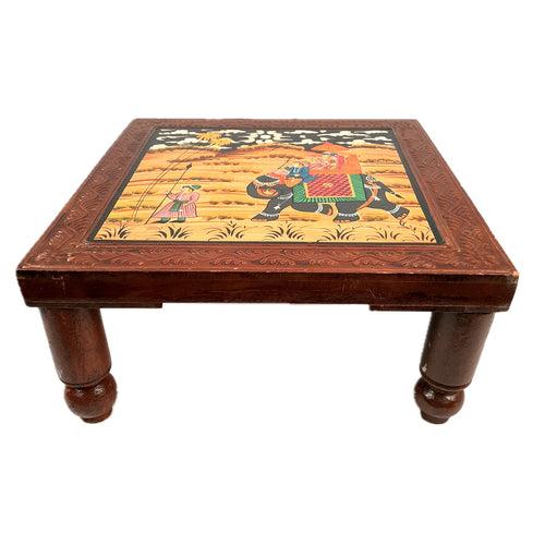 Wooden Chowki | Decorative Hand Painted Bajot / Patla  - For Home, Living Room, Sitting, Sofa Corners Decor & Gifts - 14 Inch