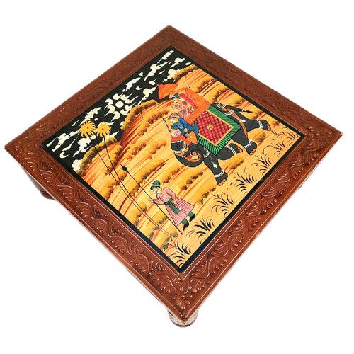 Wooden Chowki | Decorative Hand Painted Bajot / Patla  - For Home, Living Room, Sitting, Sofa Corners Decor & Gifts - 14 Inch