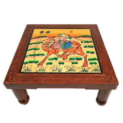 Wooden Chowki Bajot | Decorative Choki / Peeta - For Home, Living Room, Sitting, Sofa Corners Decor & Gifts - 14 Inch