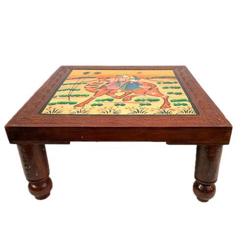 Wooden Chowki Bajot | Decorative Choki / Peeta - For Home, Living Room, Sitting, Sofa Corners Decor & Gifts - 14 Inch